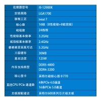 英特爾酷睿十二代（盒裝）Intel? i9-12900K?臺式機CPU處理器?16核24線程?單核睿頻至高可達5.2Ghz 30M三級緩存