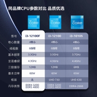 英特爾（Intel）12代 酷睿 i3-12100F 處理器 4核8線程 單核睿頻至高可達(dá)4.3Ghz 散片