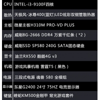 【i3-9100F整機(jī)】酷睿i3-9100F/16G內(nèi)存/240G固態(tài)/東星G2400無邊框電競24寸顯示器