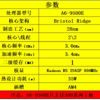 AMD A6-9500E處理器 AM4接口1331針 雙核心 帶核顯 低功耗版本