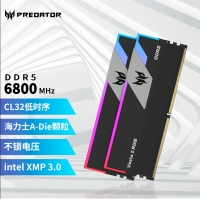 宏碁掠奪者（PREDATOR）32G(16G×2)套裝 DDR5 6800頻率 臺式機內(nèi)存條 Vesta II 炫光星艦RGB燈條(C32) 石耀黑