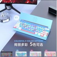 愛國(guó)心 GK618 藍(lán)白布丁 2.4G無線藍(lán)牙機(jī)械鍵盤 支持熱插拔 雙拼布丁鍵帽 可手機(jī)無線充電 三模青軸