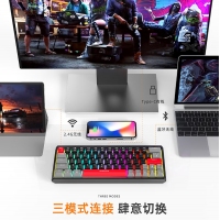 愛(ài)國(guó)心 GK64 黑色青軸 有線無(wú)線三模2.4G藍(lán)牙機(jī)械鍵盤(pán)熱插拔軸體 RGB幻彩燈光客制化機(jī)械鍵盤(pán)64鍵PBT鍵帽