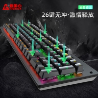 愛國心 GK801 黑+白+紅 青軸 有線游戲背光機械鍵盤 104鍵全尺寸游戲電競筆記本電腦辦公