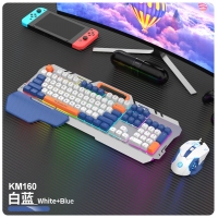 蝰蛇KM160 白藍(lán) 機(jī)械手感鍵盤金屬面板游戲電競發(fā)光筆記本臺(tái)式通用有線鍵鼠套裝